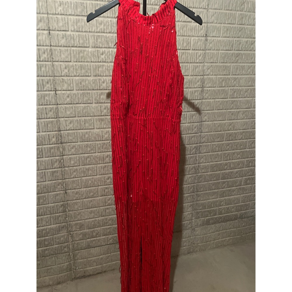 PEEKSKILL Red‎ Sequin Halter Jumpsuit Women's Size L